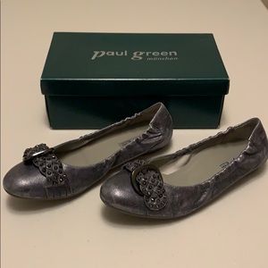 Paul Green Viga pewter metallic flats, size UK 7.5
